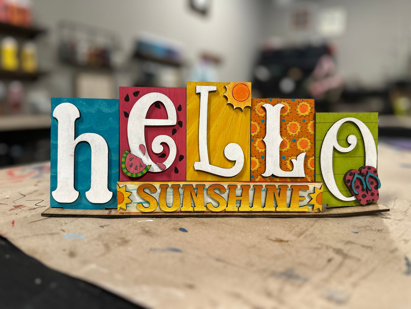 Hello Sunshine or Patriotic Tile shelf sitter- Pre-Order