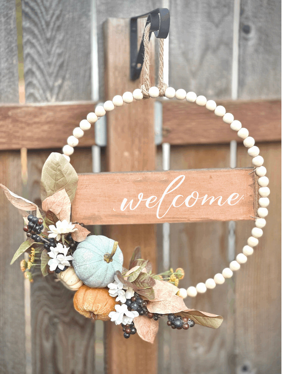 Wood bead store wreath