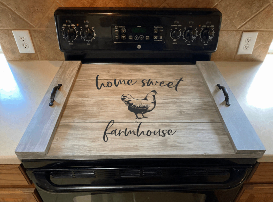 Farmhouse Kitchen Stove Cover White Noodle Board fashion